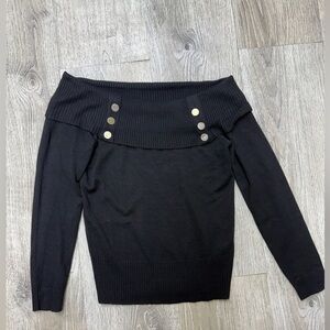 VENUS Black Off-the-Shoulder Sweater with Button Accents